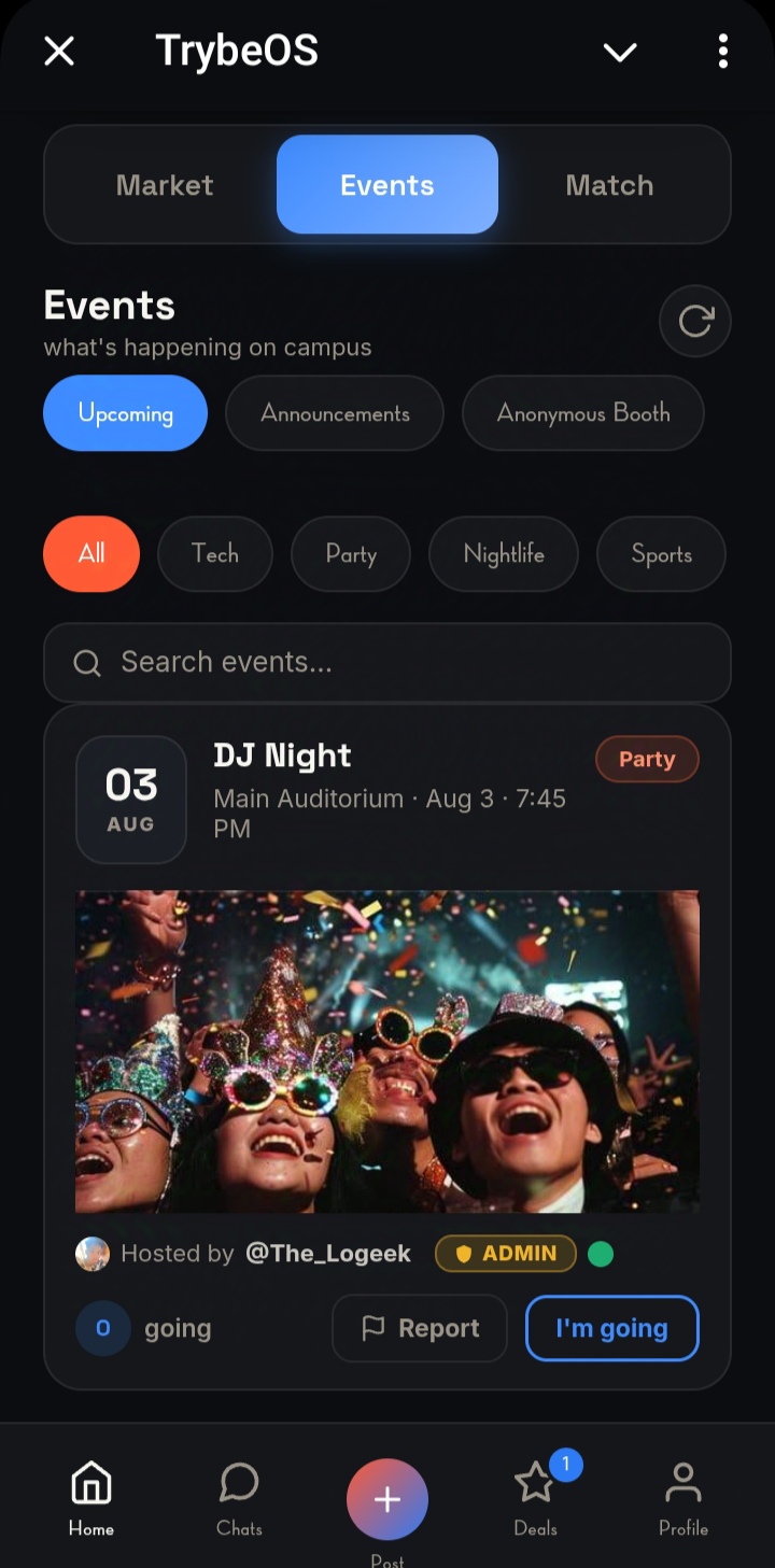TrybeOS events tab screenshot